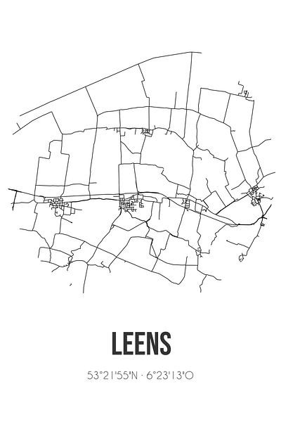 Leens (Groningen) | Map | Black and white by Prints of Place