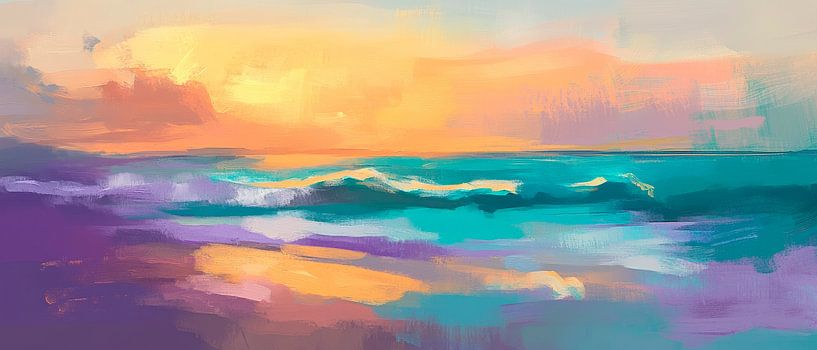 Farbenfroher Sonnenuntergang am Meer von Poster Art Shop