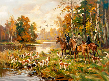 Eendenjacht te paard met spaniels