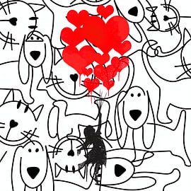 Banksy - Homage - Flying with Love Balloon - RED by Team W 32 Gallery