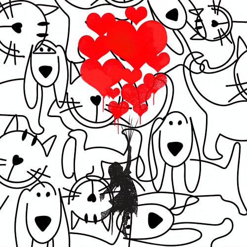 Banksy - Hommage - Flying with Love Balloon - RED von Team W 32 Gallery