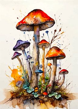 Pilze Brutal Aquarell Kunst - Organic Fantasy Natur Stück