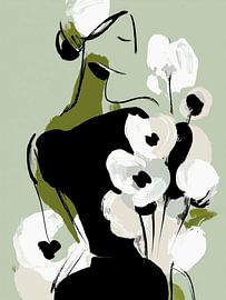 Abstract woman with flowers in soft shades of green by Color Square
