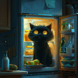 Black cat in the fridge by Erika Kaisersot