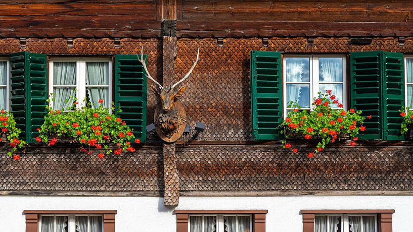 Hölzerne Hirsche an der Wand in Interlaken, Schweiz von Jessica Lokker