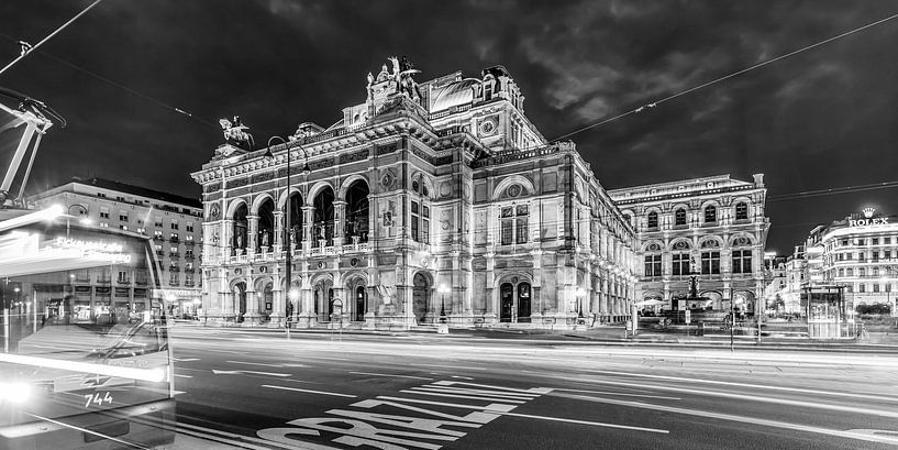 Wiener Staatsoper in Wien bei Nacht - monochrom von Werner Dieterich