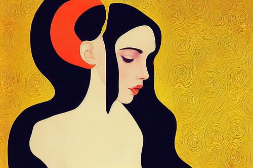 A dreaming woman in the style of Gustav Klimt