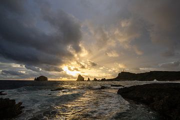 Pointe des Chateau rotsen in de zee, landschap op Guadeloupe van Fotos by Jan Wehnert