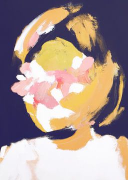 Portrait abstrait dans les tons de jaune et de rose sur Carla Van Iersel
