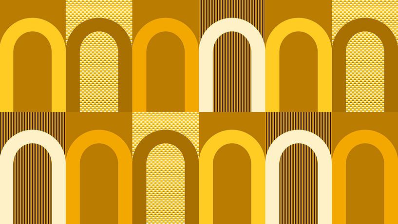 Mid-Century Bauhaus formes arquées en jaune orange par Mad Dog Art