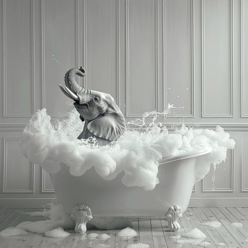 Elegante olifant in bad - een buitengewoon badkamerkunstwerk