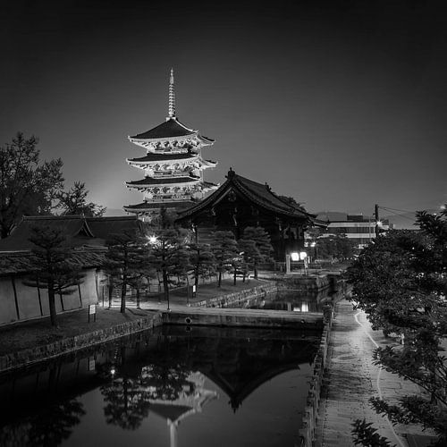 Schilderachtige impressie van To-ji in de avond | monochroom