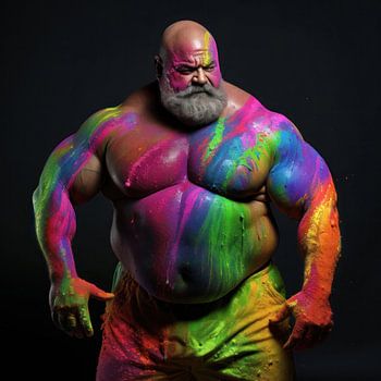 Baardige sterke man met bodypaint