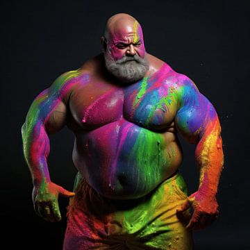 Baardige sterke man met bodypaint van BEARpictureart