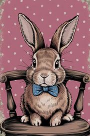Cute rabbit with blue bow by Art & Soul Creations