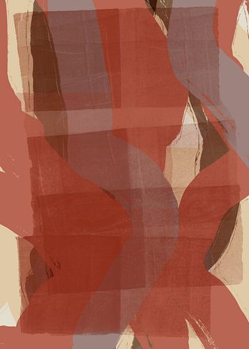 Abstracte vormen en lijnen in terracotta, bruin, taupe, beige.