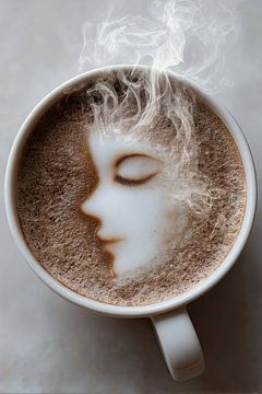 Kaffee oder Cappuccino abstrakt mit Frau Person von Egon Zitter