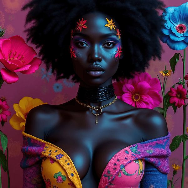 Porträt einer afrikanischen Frau mit vielen bunten Farben von The Photo Artist