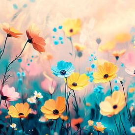 Colourful field of flowers in sunlight by Imperial Art House