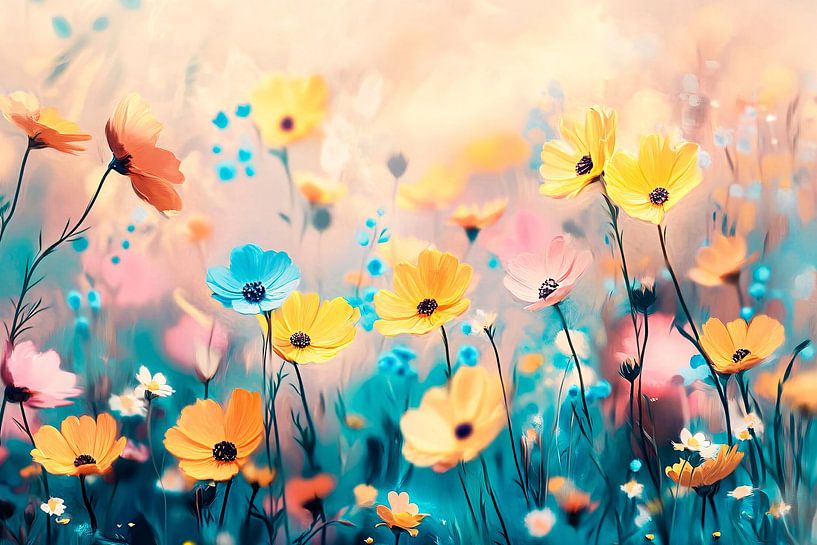 Buntes Blumenfeld im Sonnenlicht von Imperial Art House