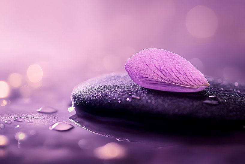 Fleur délicate sur pierre avec gouttes d'eau par Poster Art Shop