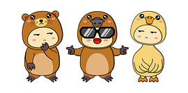 Cute Animals in Costume Trio - Otter Platypus and Duck by hong hong