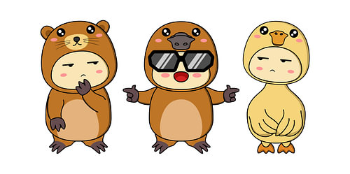 Cute Animals in Costume Trio - Otter Platypus and Duck