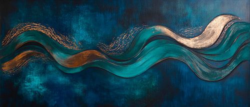 Abstract waves in blue and gold by Poster Art Shop