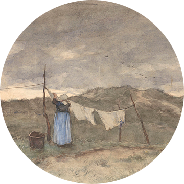 Vrouw bij een waslijn in de duinen, Anton Mauve