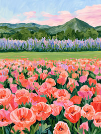 Landschap met bloemen in een vallei