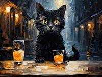 Black cat and café at night, inspired by Van Gogh