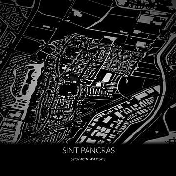 Zwart-witte landkaart van Sint Pancras, Noord-Holland. van Rezona