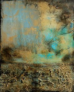 Abstract painting, earth tones, mysterious landscape