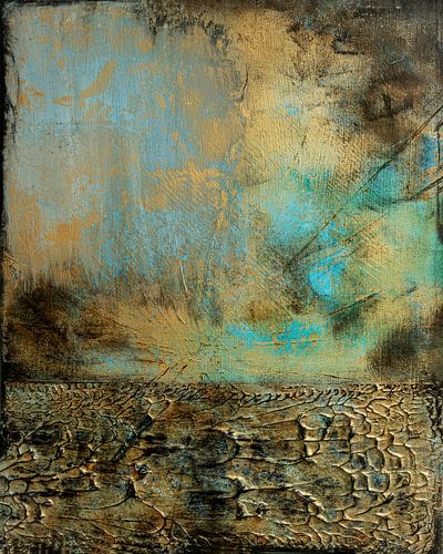 Abstract schilderij, aardetinten, mysterieus landschap