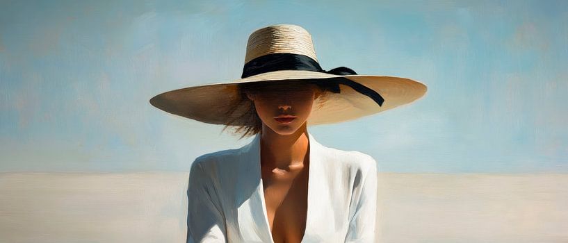 Elegant woman with wide hat in the sunlight by Poster Art Shop