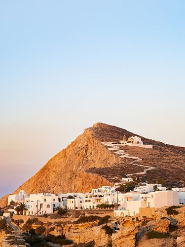 Church on the mountain near the village of Chora on the island of Folegandros, Greece