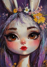 Frauenporträt mit Blumen und Hasenohren von Blickfänger Gemälde