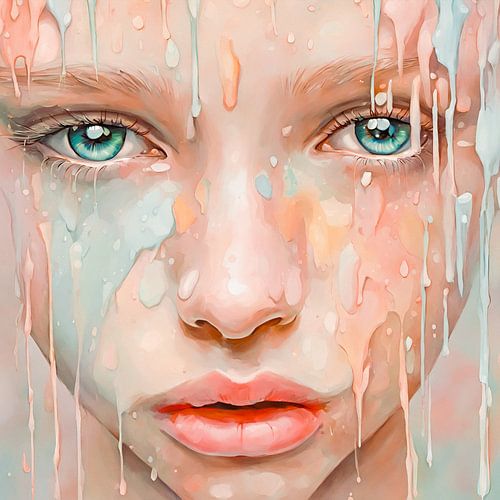 Tränen der Farbe - 'Tränen der warmen Farben'. Ein Gesicht mit einem ausdrucksstarken Blick.