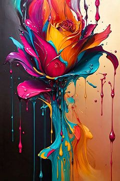 Eine farbige Rose in Öl von Arjen Roos