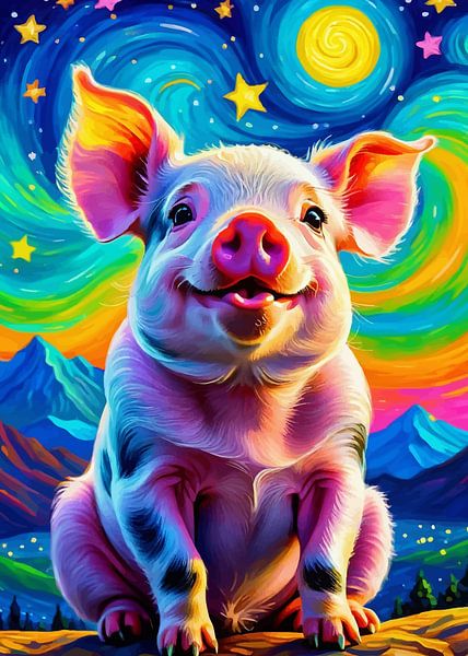 Pig Starry Night by MIROKKU