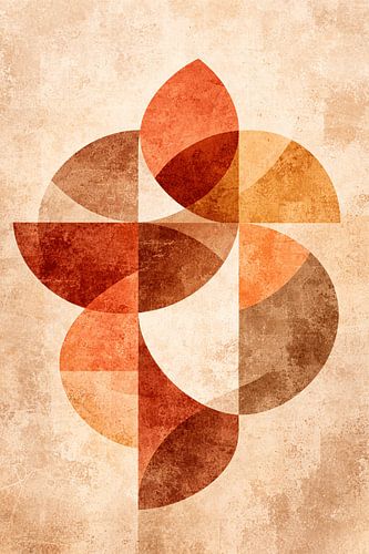 Wandkunst im Mid-Century-Modern-Stil mit geometrischen Kreisen – Terrakottafarbener abstrakter Retro-Druck