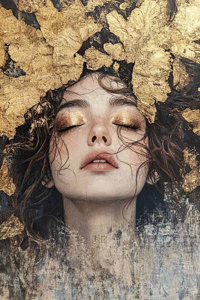 Golden Woman | Serene Golden Woman by ARTEO Paintings