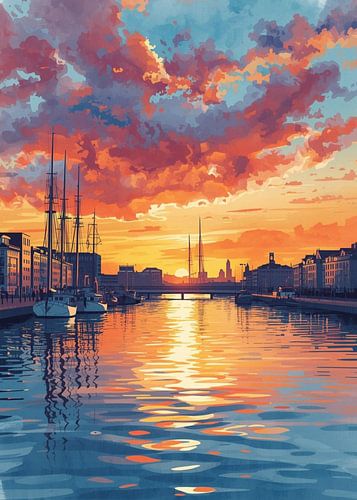 Malmo Harbor at Sunset