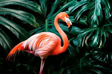 Flamingo in groen van Poster Art Shop