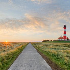 Westerheversand lighthouse at sunrise by Michael Valjak