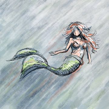 Chalk style mermaid with rough lines by Emiel de Lange