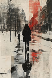 Winterwanderung – Eindrucksvolle Street Art: Rot und Schwarz von BowiScapes – Kunst und urbane Wandgestaltung