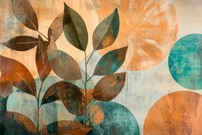 Foliage and circles in warm colours by Poster Art Shop