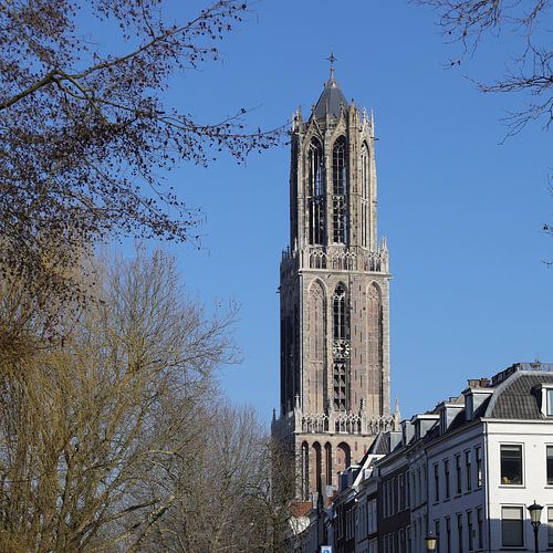 Utrecht's Dom tower in colour seen from the wharf near the Weesbrug bridge by André Blom Fotografie Utrecht