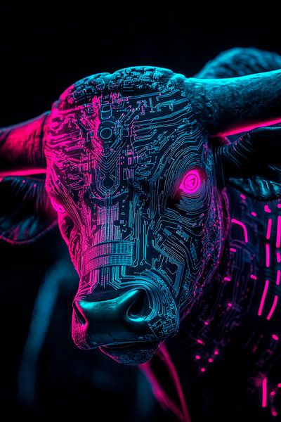 Digital 3D bull with neon patterns by Poster Art Shop